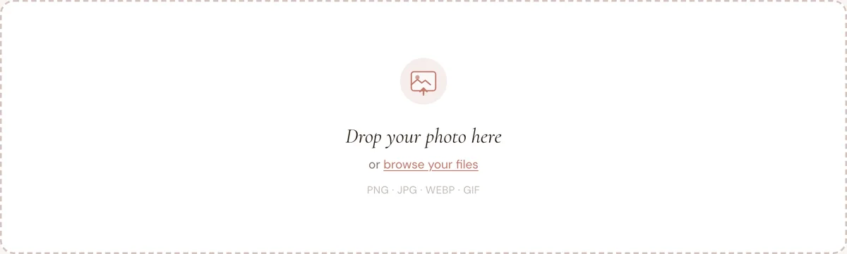 The generator's upload area: a dashed box reading "Drop your photo here"